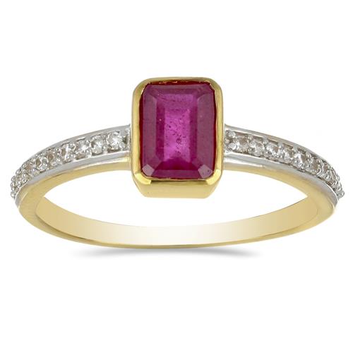 BUY NATURAL GLASS FILLED RUBY GEMSTONE 14K GOLD CLASSIC RING WITH WHITE DIAMOND